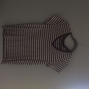 White and burgundy striped v-neck